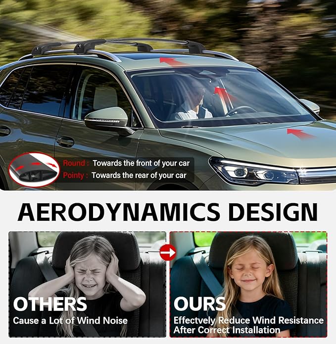 Lockable Roof Rack Crossbars Compatible with 2018-2026 Volkswagen Tiguan, 2022-2026 VW Taos & 2024-2026 Subaru Crosstrek Wilderness, 300lbs Capacity Aluminum