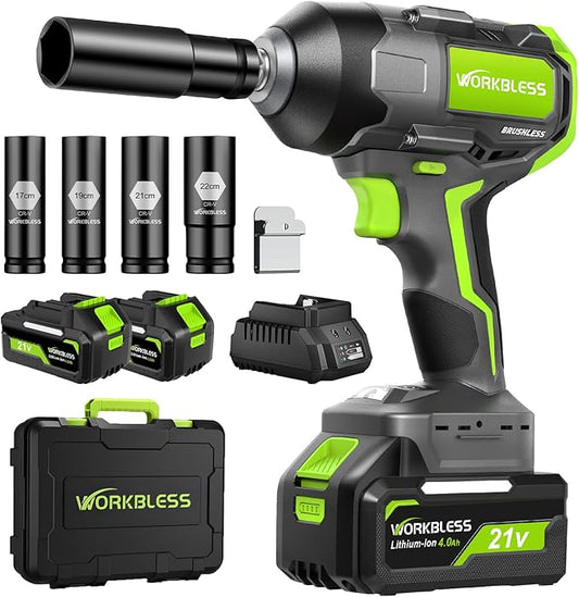 Cordless Impact Wrench 1/2 Inch: Brushless 1/2 Impact Gun Kit - Max 1200N.m (885ft-Lbs) High Torque Impact Driver for Car Tire, Mower, 20V 4Ah Battery, 3-Speed, 4 Socket, LED Light