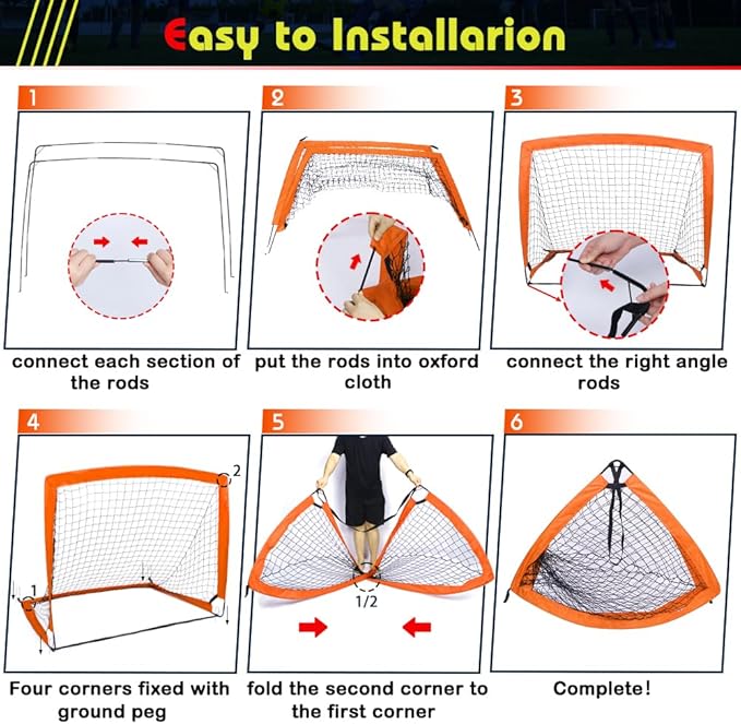 Kids Soccer Goals for Backyard Set, 2 Set of 4X3 ft Portable Toddler Pop Up Soccer Net Training Equipment with Soccer Ball, Agility Ladder and Cones for Outdoor Sports Games