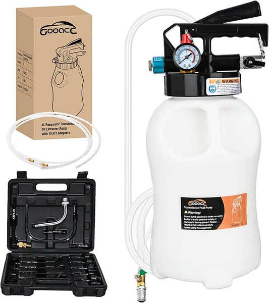 GOOACC Transmission Fluid Pump Kit 6L Automotive Pneumatic Oil Fluid Extractor ATF Refill Dispenser Transfer Pump with 15 ATF Filler Adapters 1.6 Gal 2 Ways Vacuum Fluid Evacuator Oil Change Tool Set