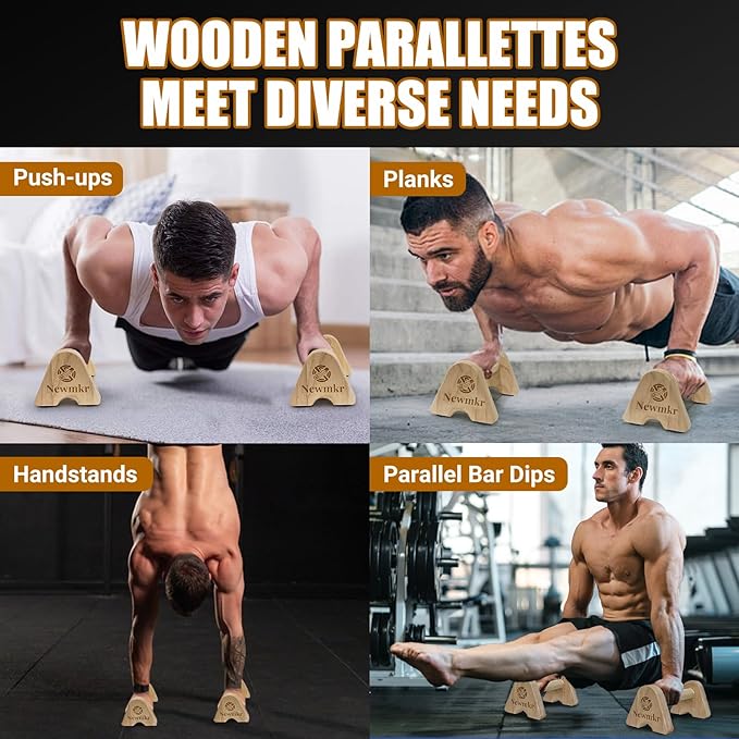 2PCS Wooden Parallettes Push up Bars, Non-Slip Base, Wood Pushup Handles with Wrist Guard, Exercise Home Workout Equipment, Perfect for Men and Women Strength Training, Planks Calisthenics