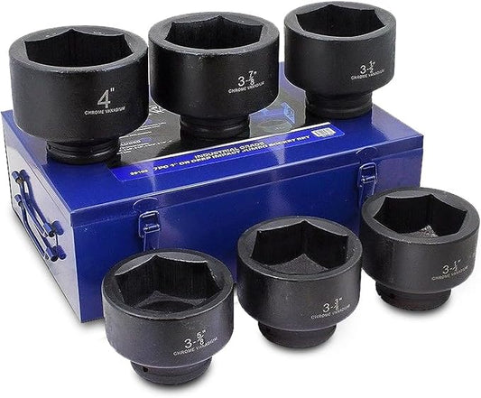 Stark USA 1" Drive Jumbo Shallow Impact Socket Set Spindle Axle SAE Sockets 6-Piece (3-1/4" - 4") Cr-Mo Steel Removing And Installing Axle Nuts