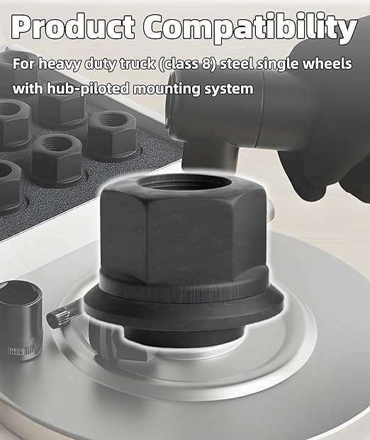 10PCS M22x1.5 Two-Piece Sleeve Flanged Wheel Nuts, 6mm Short Sleeve Nuts, 33mm Hex Black for Heavy Duty Truck Semi Truck Fit Steel Dual Wheels with Hub Piloted Seat & 26mm Bolt Hole Size