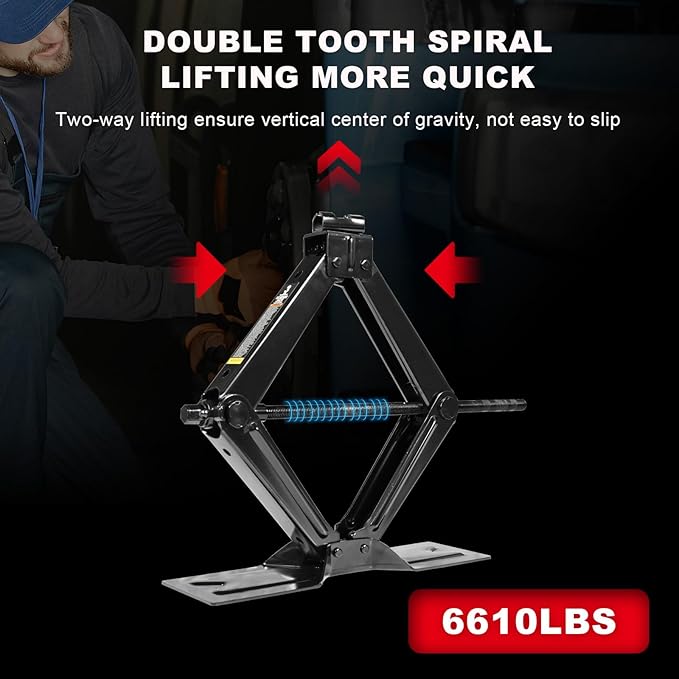 Big RED Car Jack 3Ton/6610 lbs Universal Scissor Jack with Rubber Pad, Portable Tire Changing Kit with Lug Wrench, Emergency Kit for Sedan SUV MPV