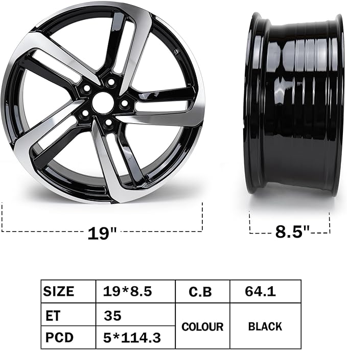 New 19'' x 8.5" Aluminum Alloy Replacement for OE Wheel Rim Compatible with Honda Accord 2018-2022, Fits for Front or Rear Wheel, 2 Sets