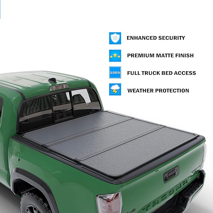 Hard Folding Truck Bed Tonneau Cover |HTF020|Fits 2005-2015 Toyota Tacoma w/OE Track System 6' 2" Bed (73.5")