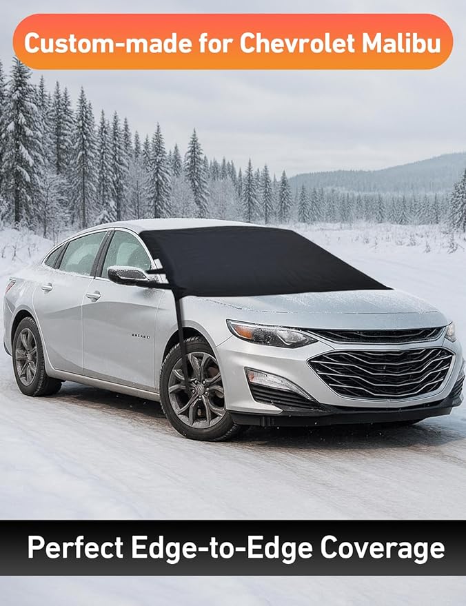 EcoNour Car Snow Cover Compatible for Chevrolet Malibu | Windshield Cover for Ice and Snow with S-Hook Straps | Heavy-Duty 600D Oxford Winter Car Cover, Waterproof & Anti-Slip