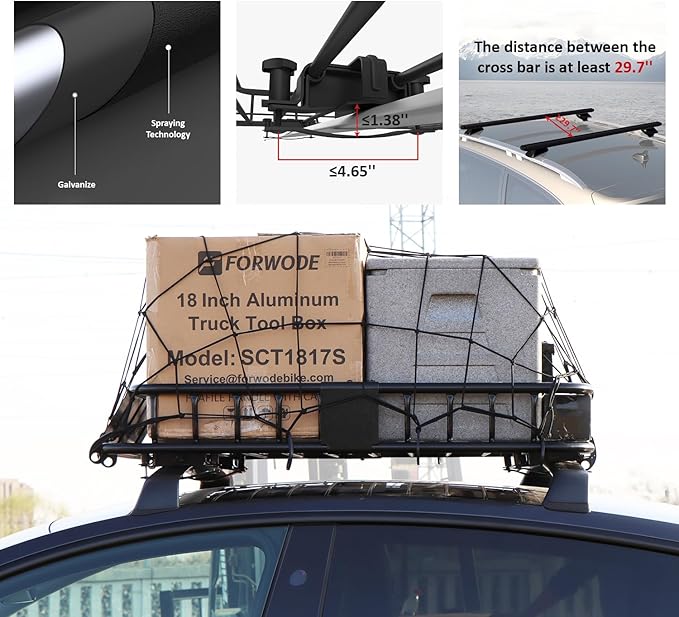 FORWODE 250LBS. Roof Rack Carrier Basket, 43" x 50" x 6" Universal Rooftop Cargo Luggage Rack Basket for Car, SUV, Truck