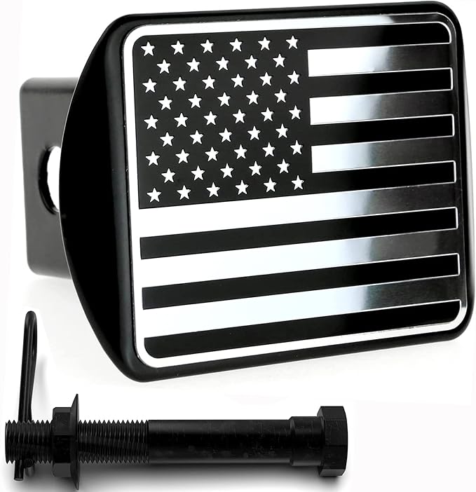 eVerHITCH USA Flag Metal Trailer Hitch Cover Plug (Fits 2" Receivers, Black & Chrome)