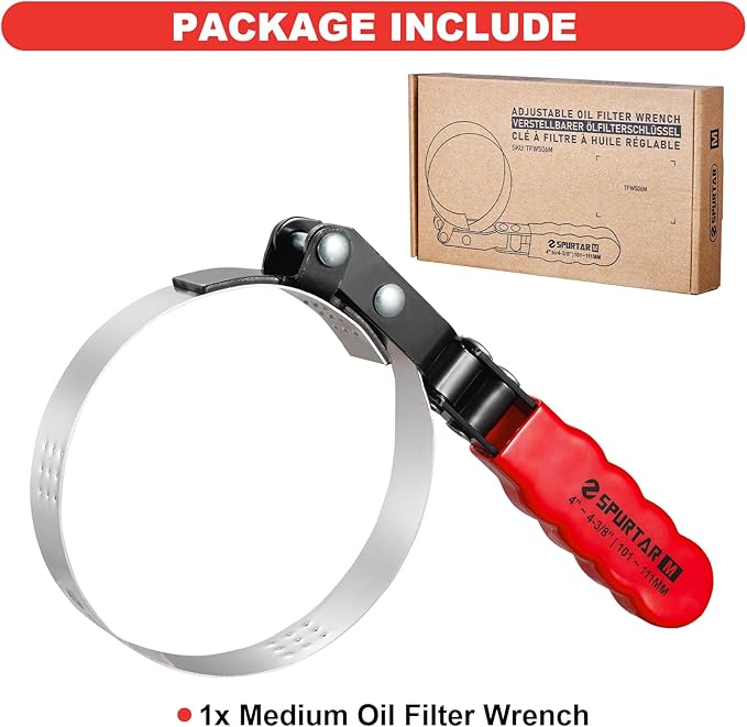 Spurtar Medium Oil Filter Wrench, Swivel Oil Filter Removal Tool, Fits Filters 4" to 4-3/8" (101-111mm) for 4S Shop Auto Repair Mechanic DIY Generator Small Engine