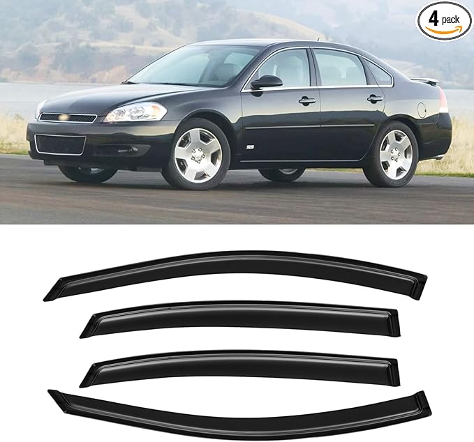 Window Rain Guards for 2006-2013 Chevy Chevrolet Impala & Impala Limited 2014-2016, Window Visor Guard Vent Wind Shade Deflector Rain Shield Protector Sun Visor for 06-13 Impala, Outside-Mount, 4PCS