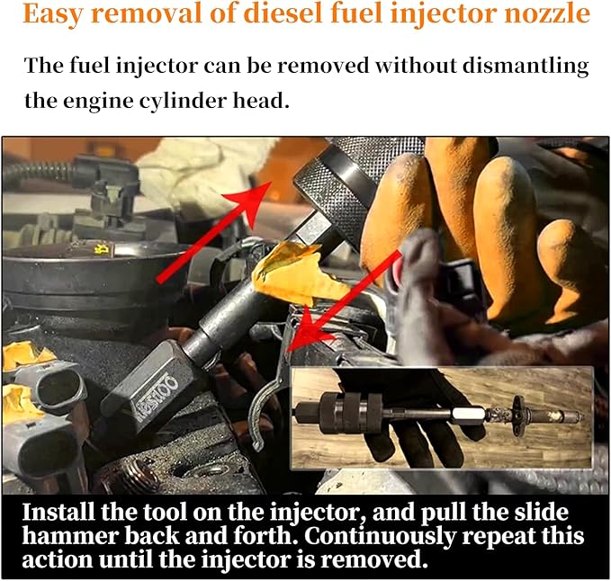 Diesel Injector Puller Tool with Slide Hammer, Fuel Injector Removal Tool with M8 M12 M14 Thread Adapters, Common Rail Injector Remover