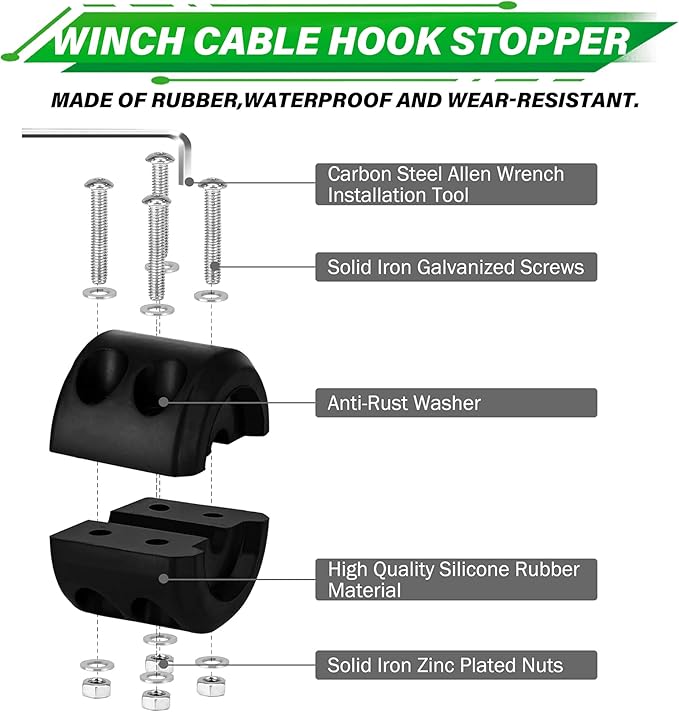 TYT Synthetic Winch Rope Kit - 1/4'' x 50' with 10000 lbs Strength, Protective Sleeve, Heavy Duty Hook, Rubber Stopper, & Safety Pull Strap for Off-Road 4x4 Vehicles (Green) (JPS1450OG)