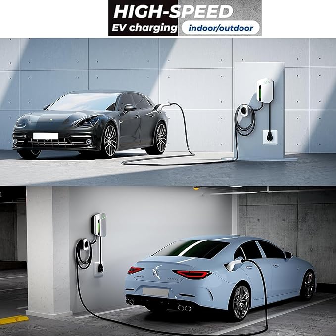 QPQ Level 2 EV Charger, 40Amp 240V Hardwired EV Fast Charge Station, Wall Charger Electric Vehicle Charging Stations with NEMA 14-50 25FT Cable FCC/UL/ROHS for J1772 EV Charger for Home