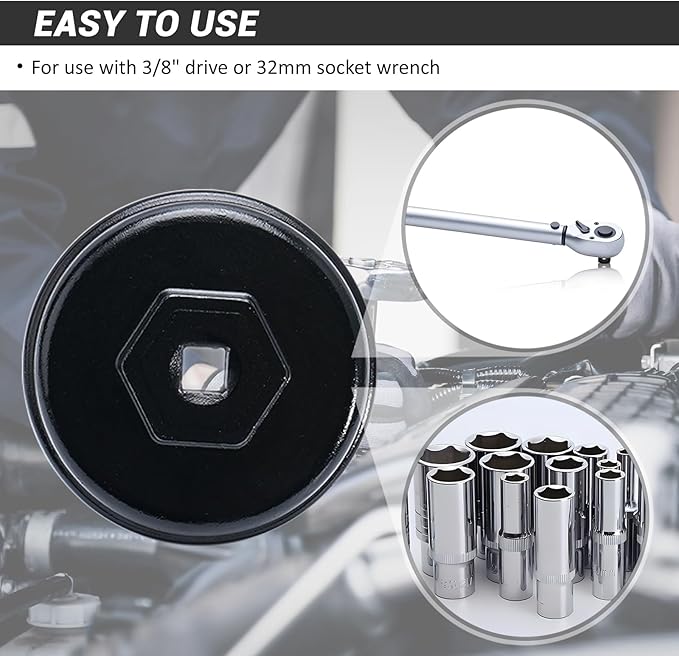 64mm 14 Flutes/6 Slots Oil Filter Cap Wrench Removal Tool Socket Compatible with Toyota, Lexus, Prius, and Scion Vehicles Equipped with 1.8L 4-Cylinder engines, Black Heavy-Duty Aluminum