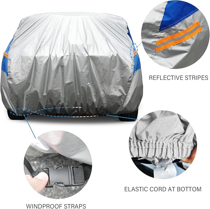 Car Cover - Waterproof All Weather for SUVs, Outdoor Full Car Cover Snowproof Windproof UV Protection, Universal Fit for SUVs up to 181 inch, Silver