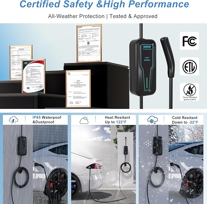 Portable Level 2 EV Charger for Tesla, 40A NACS Car Charger with 240V, 25FT Extension Cable, EV Charging Station for Tesla Cars【 Only for Tesla EVs 】