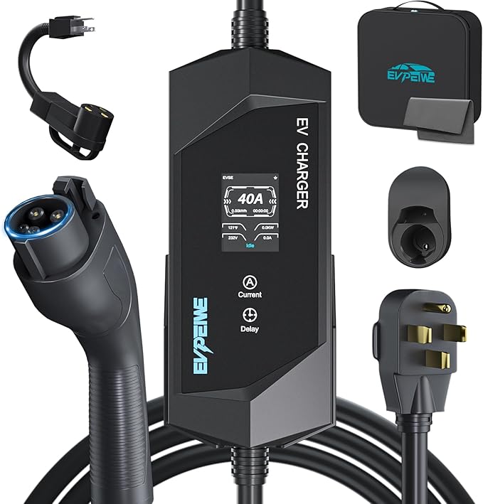 Level 1/2 EV Charger for SAE J1772, 40A 110-240V Portable EV Charger with NEMA 14-50/NEMA 5-15 Plug, 25ft Cable ETL Listed Electric Vehicle Charger for J1772 Electric Cars
