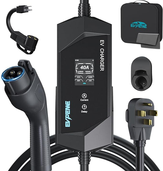 Level 1/2 EV Charger for SAE J1772, 40A 110-240V Portable EV Charger with NEMA 14-50/NEMA 5-15 Plug, 25ft Cable ETL Listed Electric Vehicle Charger for J1772 Electric Cars