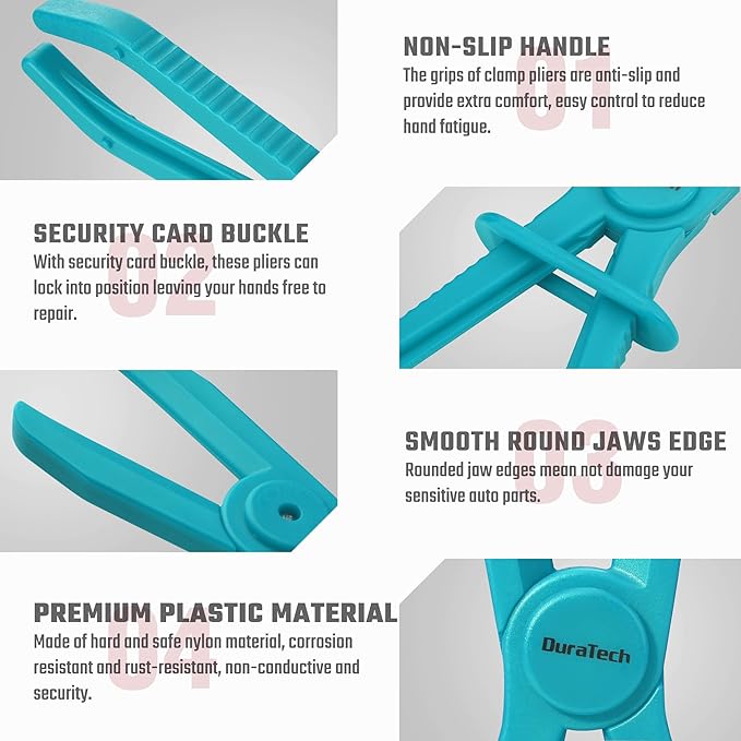 DURATECH 6-Piece Hose Clamp Pliers Set - Pinch Clamp Pliers for Flexible Hoses, Fuel, Gas, Brake & Radiator Lines (Blue)