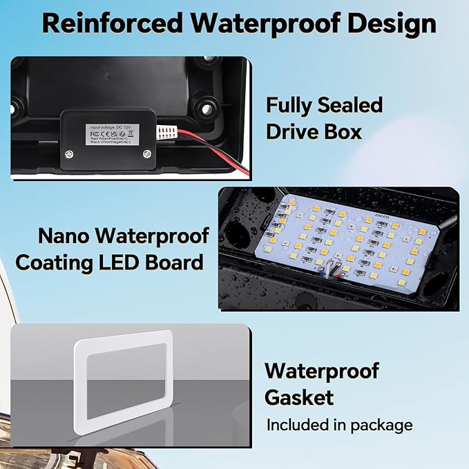acegoo RV Porch Light LED Dual Color White/Amber Switchable 12V Exterior Utility Replacement Light for Trailer Camper Motorhome 5th Wheels, 480 Lumen & IP66 Waterproof (Black)
