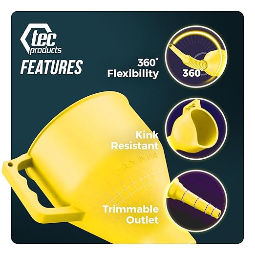 FlexAll Funnel Bundle - Long Flexible Funnels with Hose for Automotive Use - Nitrile Rubber Funnels with Handle for Oil Change and Transmission Fluid - Gas, Diesel, & Oil - Yellow (Small + Large)