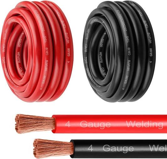 4 Gauge Battery Cable - 3FT Red + 3FT Black 4 AWG Welding Cable Flexible Stranded Oxygen-Free Pure Copper Wire for Automotive, Battery, Inverter, Solar, Marine and Generator