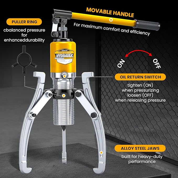 NEWTRY 15 Ton Hydraulic Gear Puller Kit, Wheel Bearing Pulling Separator, 3 Jaw Puller, Vertically & Horizontally, w/Case, Heavy Duty Mechanical Repair