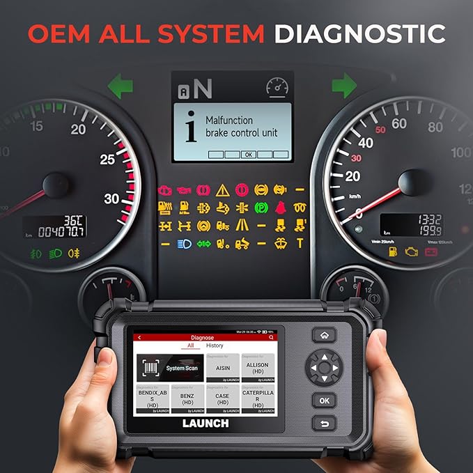 2025 LAUNCH CRP129HD Heavy Duty Truck Scanner with DPF Regen, Speed Limit Adjust Reset, Full System Diesel Semi Truck Diagnostic Tool & Code Reader for Cummins Detroit International Paccar