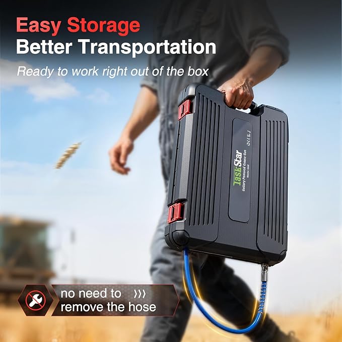 High-Efficiency Electric Grease Gun, 10000 PSI Battery Powered Grease Gun with 2 * 4.0Ah Batteries and Charger, for Farmers, Mechanics, and Equipment Owners, Red