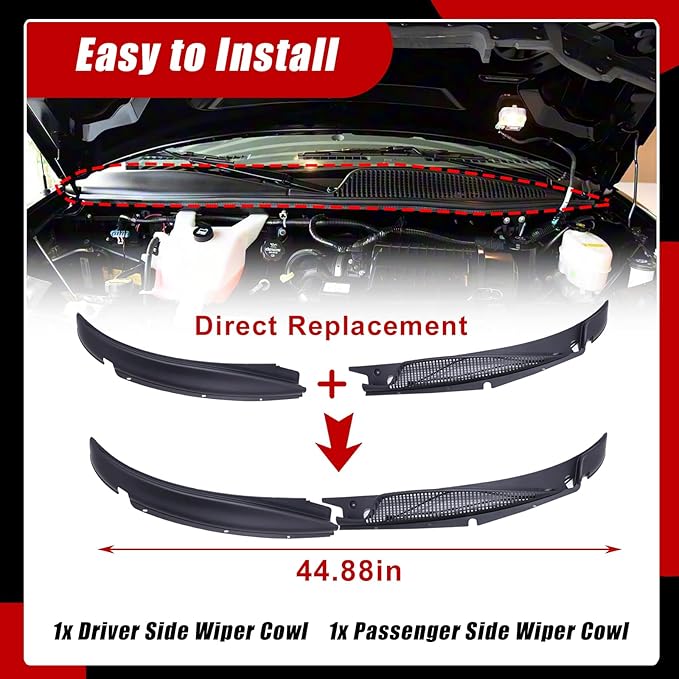 SecosAutoparts 2Pcs Windshield Wiper Cowl Panel Grille LH+RH, Compatible with Chevrolet Express Fit for GMC Savana 1500 2500 3500 Van 1996-2017# 25826329 25826330