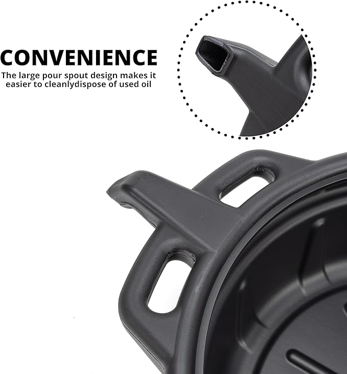 NEIKO 20760A Large Oil Drain Pan, 4 Gallon (16L) Capacity, Black Plastic Anti Splash Oil Pan, Motor Oil Drip Catcher Pan, Non Spill Pour Spout, Oil Catch Pan for Changing Oil, Oil Drain Container