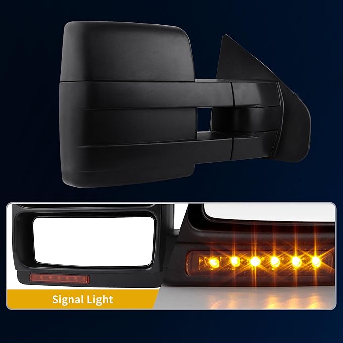 DWVO Towing Mirror Compatible with 2007-2014 Ford F150 Series Pickup Mirrors, Power Heated LED Signal Puddle Light Manual Telescoping (a Pair)