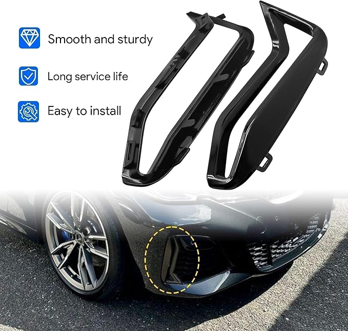 Front Bumper Side Grill Black Trim Pair Set Fit for BMW 3 Series G20 G21 M340i 2018-2022 Replace # 51118093301 51118093302 Fog Lamp Decorative Grill Trim