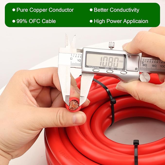 1/0 Gauge Battery Cable - 15FT Red + 15FT Black 1/0 AWG Welding Cable Flexible Stranded Oxygen-Free Pure Copper Wire for Automotive, Battery, Inverter, Solar, Marine and Generator