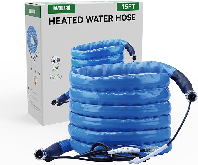 RVGUARD Heated Water Hose 15FT for RV, -20 ℉ Freeze Protection Heated Water Hose with Energy-Saving Thermostat, Lead and BPA Free for RV/Home/Garden