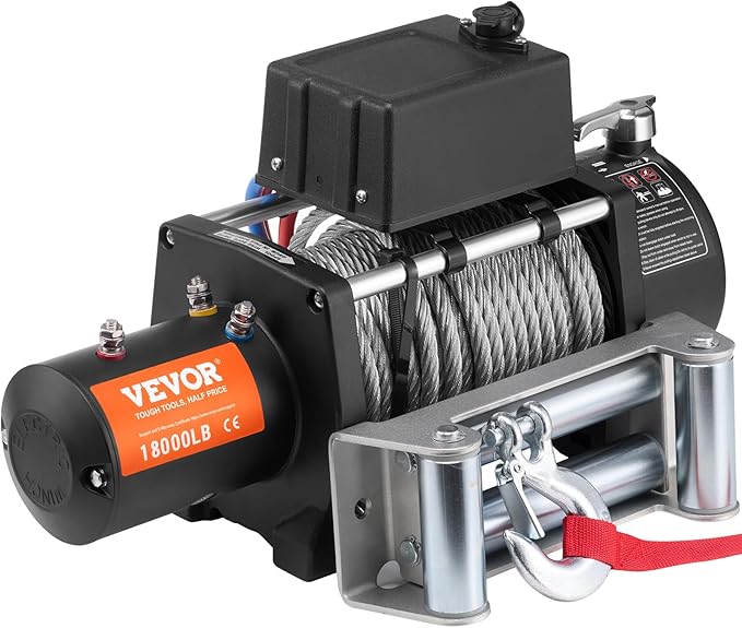 VEVOR Electric Winch, 18,000 lb Truck Trailer Jeep Winch, 12V DC 7/16 in x 85 ft Steel Cable Roller Fairlead Wireless & Wired Remote Control, IP55 Waterproof Towing for Off Road SUV Jeep Truck Trailer