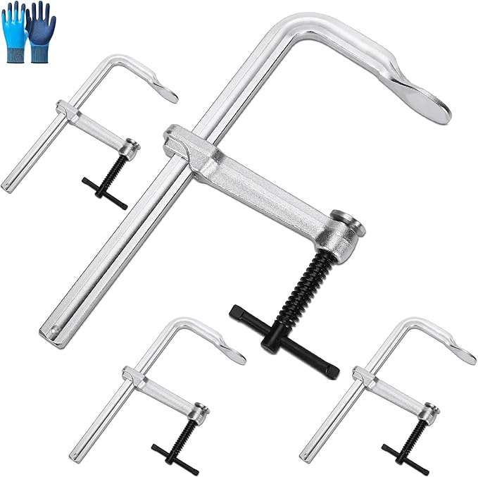 4-Pack F Clamp, 5-5/8 Inch Throat Depth, Max Jaw Opening 12-Inch, Heavy Duty F Clamps with Max 450 KG Clamping Force for Welding, Piping, Metal Working and Woodworking