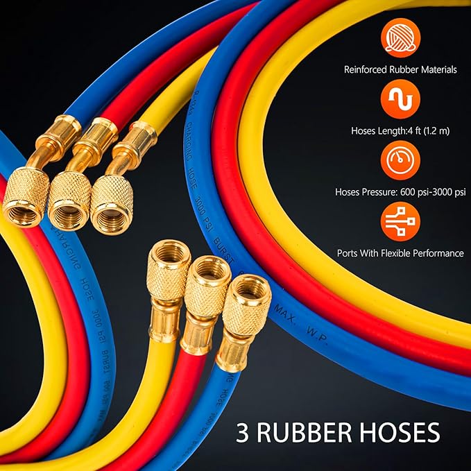 4.5 CFM AC Vacuum Pump and Gauge Set,for Mini Split/HVAC/Auto Systems,Manifold Gauge Kit Fits R134a R12 R22 R502,with Leak Detector,Upgraded Trifold Storage Case,3 Hoses,R134a Can Tap