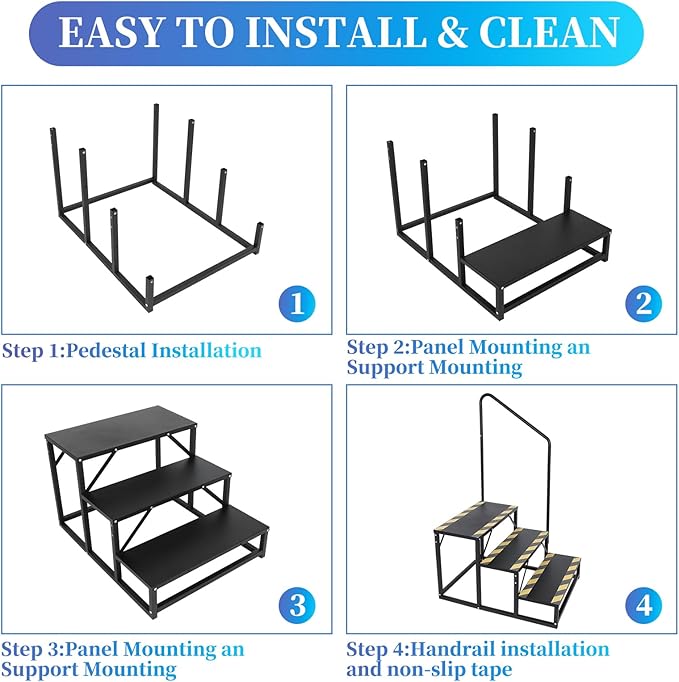 3-Steps RV Stairs with Handrail,Hot Tub Steps with Handrail 300LBS Load Capacity with Anti-Slip Skid Tape Portable Stairs for Travel Trailer,Mobile Home,Camper,Pool and Pet Stairs