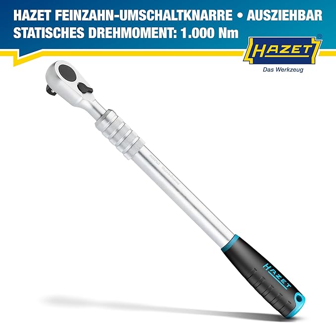 HAZET Hiper Fine-Tooth Reversible Ratchet 916HPLG I 12.5 Mm (1/2 Inch) Square Drive, Small Operating Angle (4 Degrees), With Ball Lock I Extra Long Version, Infinitely Extendable