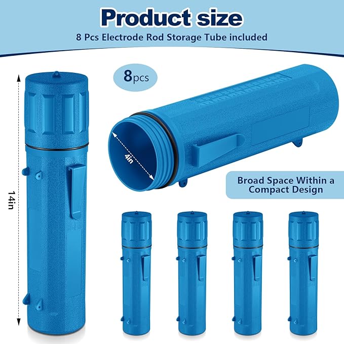 Zonon 8 Pcs Welding Rod Holder Stick Welding Electrode Rod Storage Tube 14 Inch Rod Storage Container Airproof Welding Rod Holder Waterproof Storage Canister for Welding Rod (Blue)