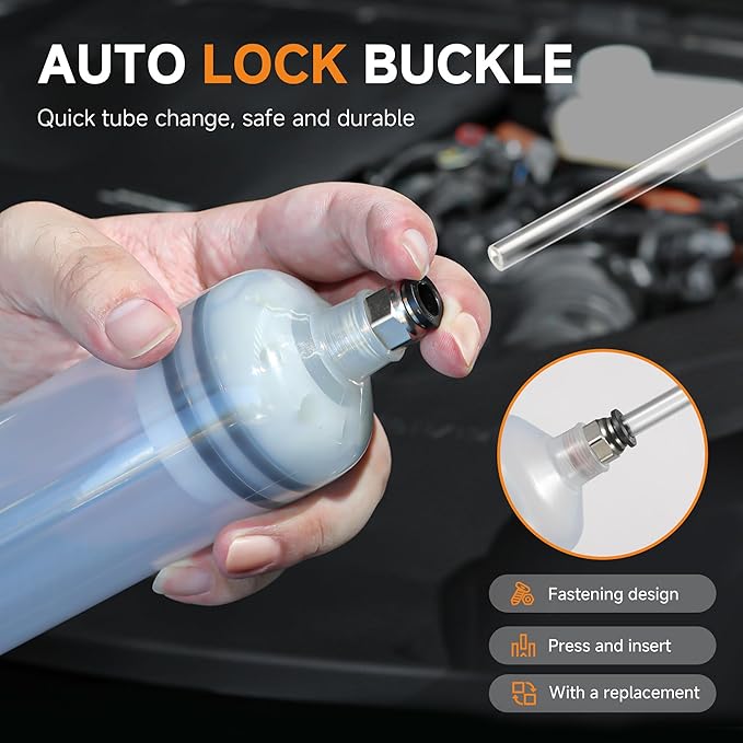 FOUR UNCLES 500cc Fluid Extractor & Fill Pump for Automotive Use - Oil Syringe with a 28" Hose & Two 12" Extension Tubes for Easy Oil Change