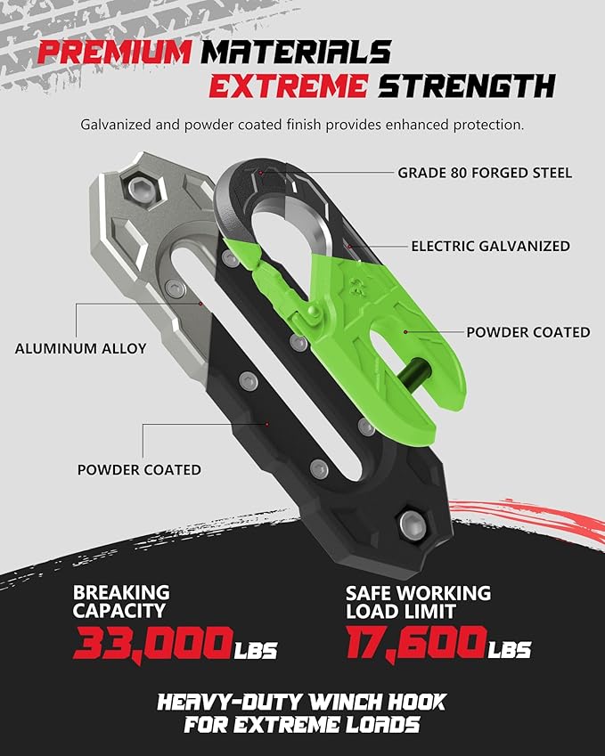 Towing Winch Fairleads with Tow Hook, Upgrade Al Hawse Fairlead with G80 Heavy Duty Forged Steel Winch Hook for Electric Winch, 33000lb Break Strength, for Synthetic Rope Recorvery, Blackgreen