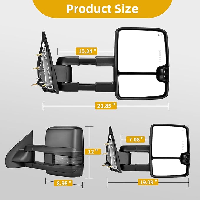 DWVO Tow Mirrors for 2014-2018 Chevy Silverado GMC Sierra 1500 2500HD 3500HD, Adjustable Foldable Side Mirrors with LED Turn Signals and Heated Power