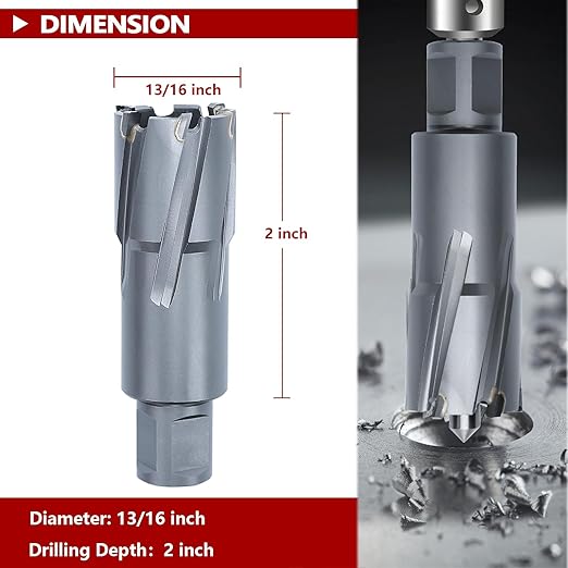 13/16" x 2" Annular Cutter with Weldon Shank,Carbide Tip Annular Drill Bit for Stainless Steel, Iron (2" Depth, 13/16" Diameter)
