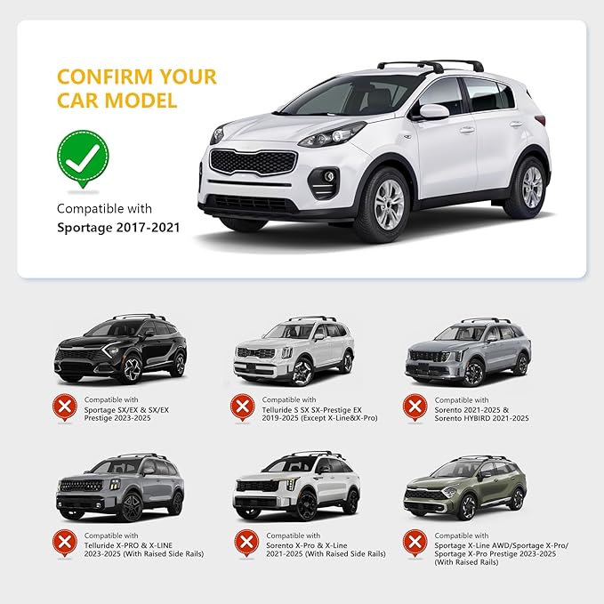 Roof Rack Cross Bars Compatible with Kia Sportage 2017-2021, Adjustable Aluminum Heavy Duty 300 LBS Anti-Theft Lock Cargo Carrier Rooftop Crossbar Accessories for Bike, Basket, Snowboard, Luggage