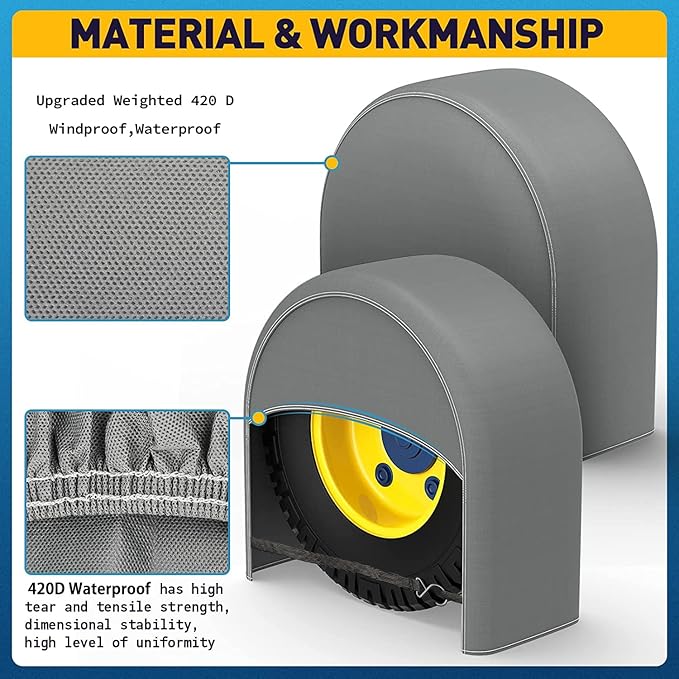 K-Musculo RV Tire Covers 2-Pack, Waterproof Wheel Covers for RV Wheel Travel Trailer Camper Truck SUV, Fit 19-22 Inch Tire Diameter (Gray)