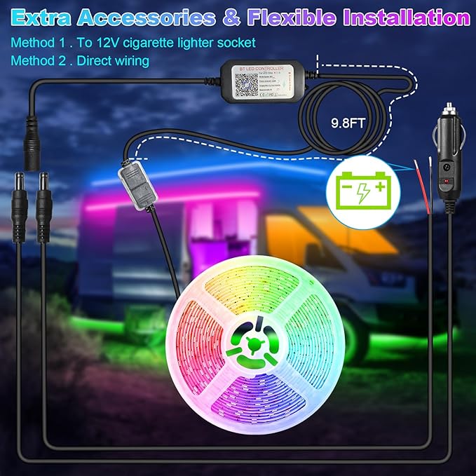 RV Awning LED Light Strip 20FT, 12V RGB Waterproof Underglow Led Light kit, Camper Awning Lights for RV Canopy Exterior, Travel Party, Van, Camper, Concession Trailer, Food Trucks