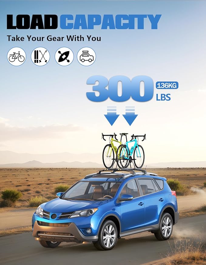 FengYu 300lb Lockable Roof Rack Cross Bars Compatible with Toyota Rav4 2013 2014 2015 2016 2017 2018, Heavy Duty Aluminum Roof Rails Crossbars Cargo Bars Canoe Rooftop Black Carrier Luggage